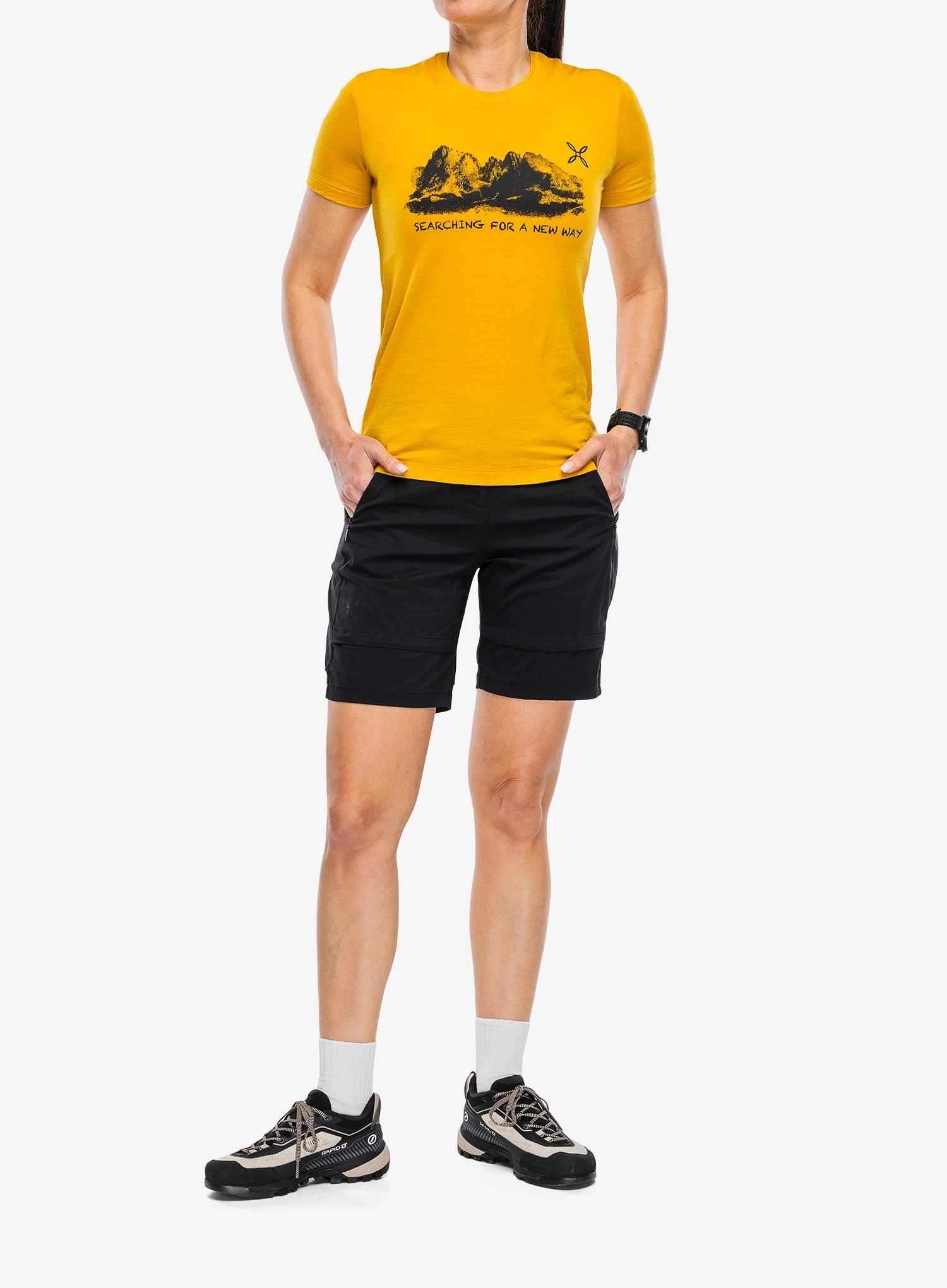 Футболка з принтом жіноча Montura Peaks Merino T-Shirt - mustard/mustard