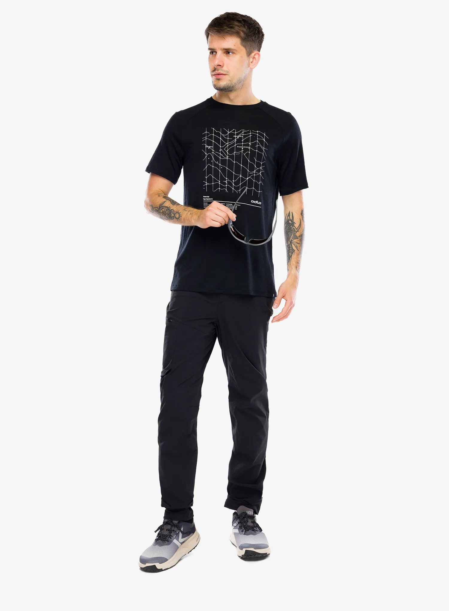 Футболка з принтом Odlo Merino Tencel Hyper Map Crew Neck S/S - black melange