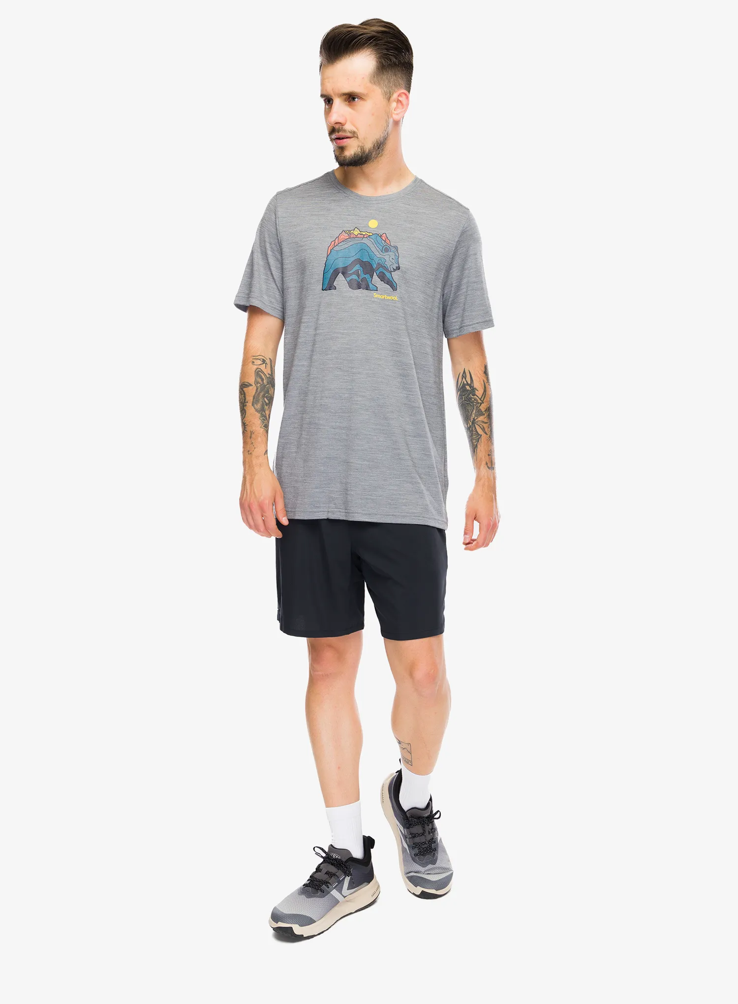 Футболка з принтом Smartwool Bear Strata Active Short Sleeve Graphic Tee - light gray heather