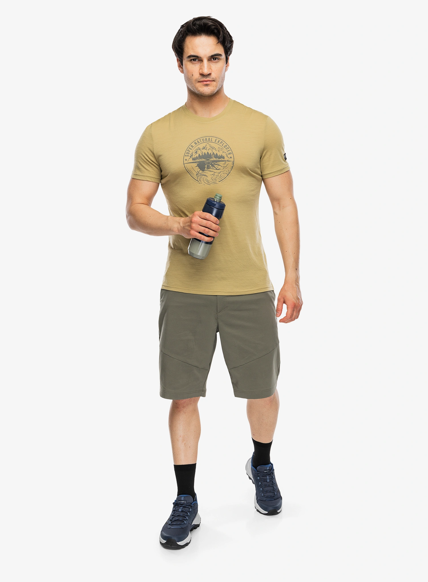 Футболка з принтом Super.natural Exploring Tee - sahara/cashmere grey melange