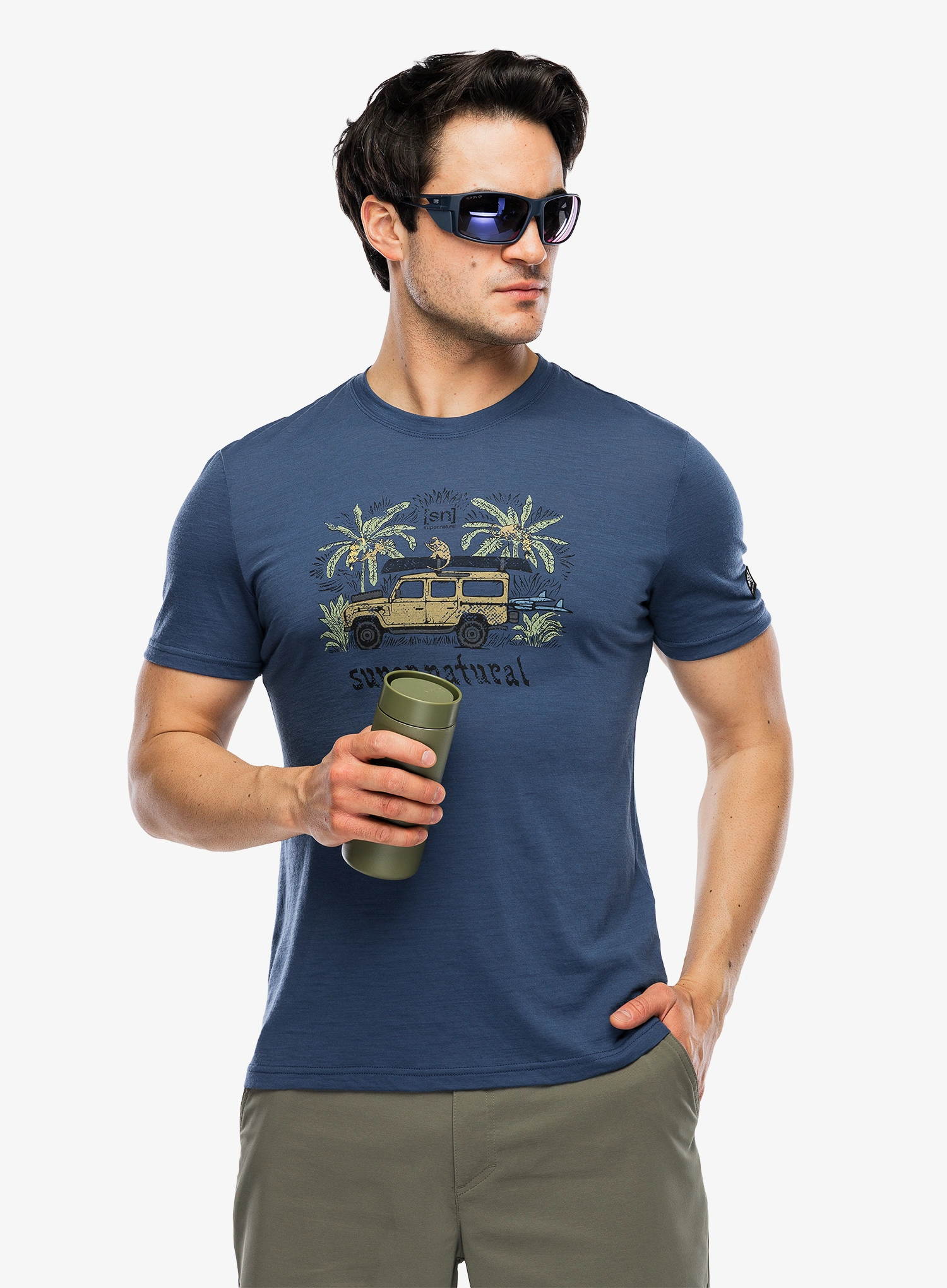 Футболка з принтом Super.natural Tropicar Tee - ocean blue/various