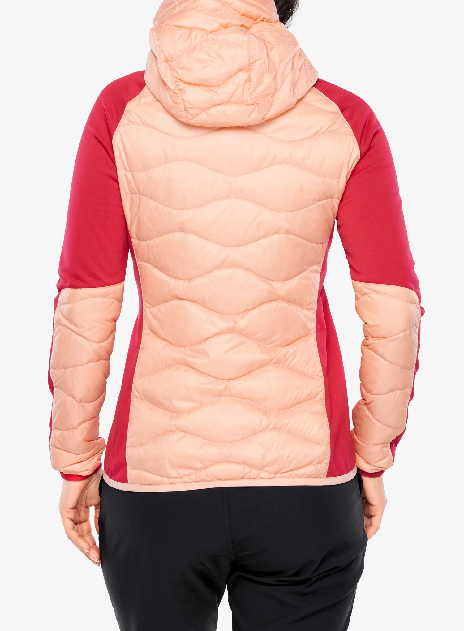 Куртка гібридна жіноча Peak Performance Helium Down Hybrid Hood - peach fuzz/tech burgundy