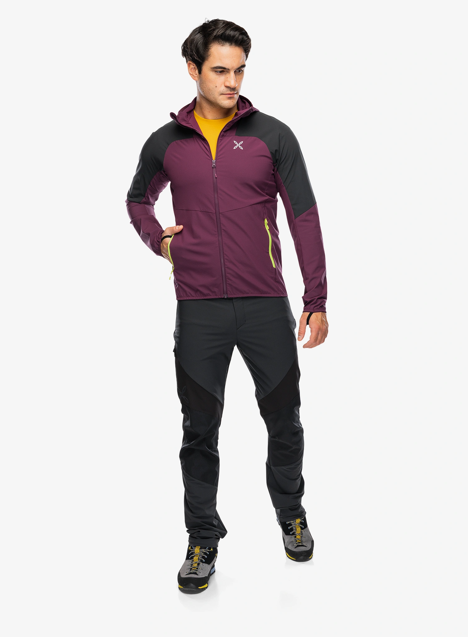 Куртка softshell Montura Rise Hooded Jacket - wine red/sunny lime
