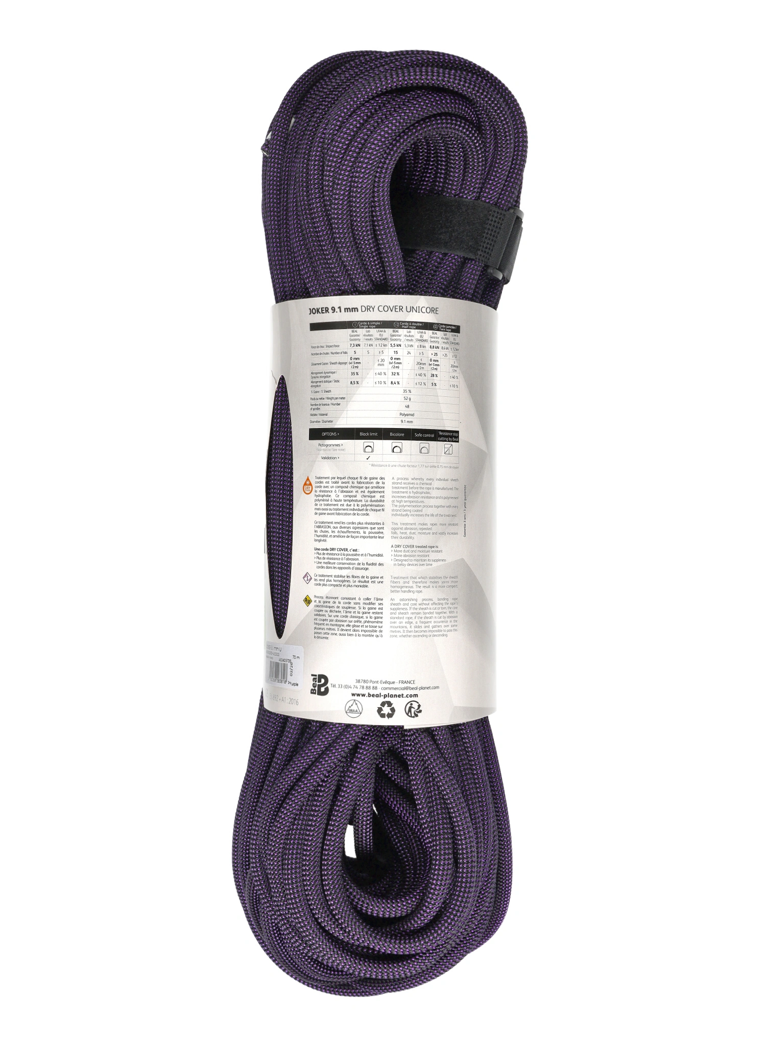 Мотузка динамічна Beal Joker 9,1 mm 70 m Unicore Dry Cover - purple
