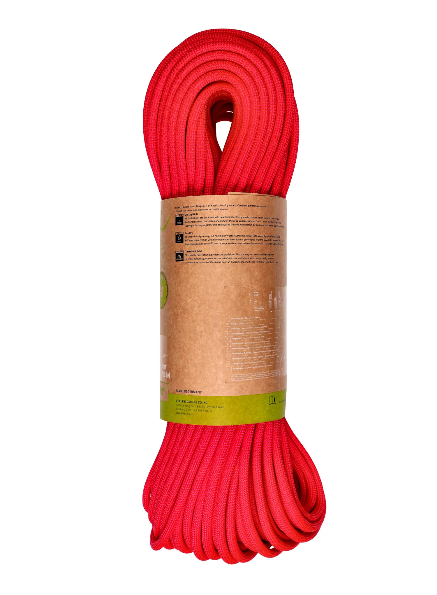 Мотузка динамічна Edelrid Eagle Lite Eco Dry 9,5 mm 70 m - neon coral