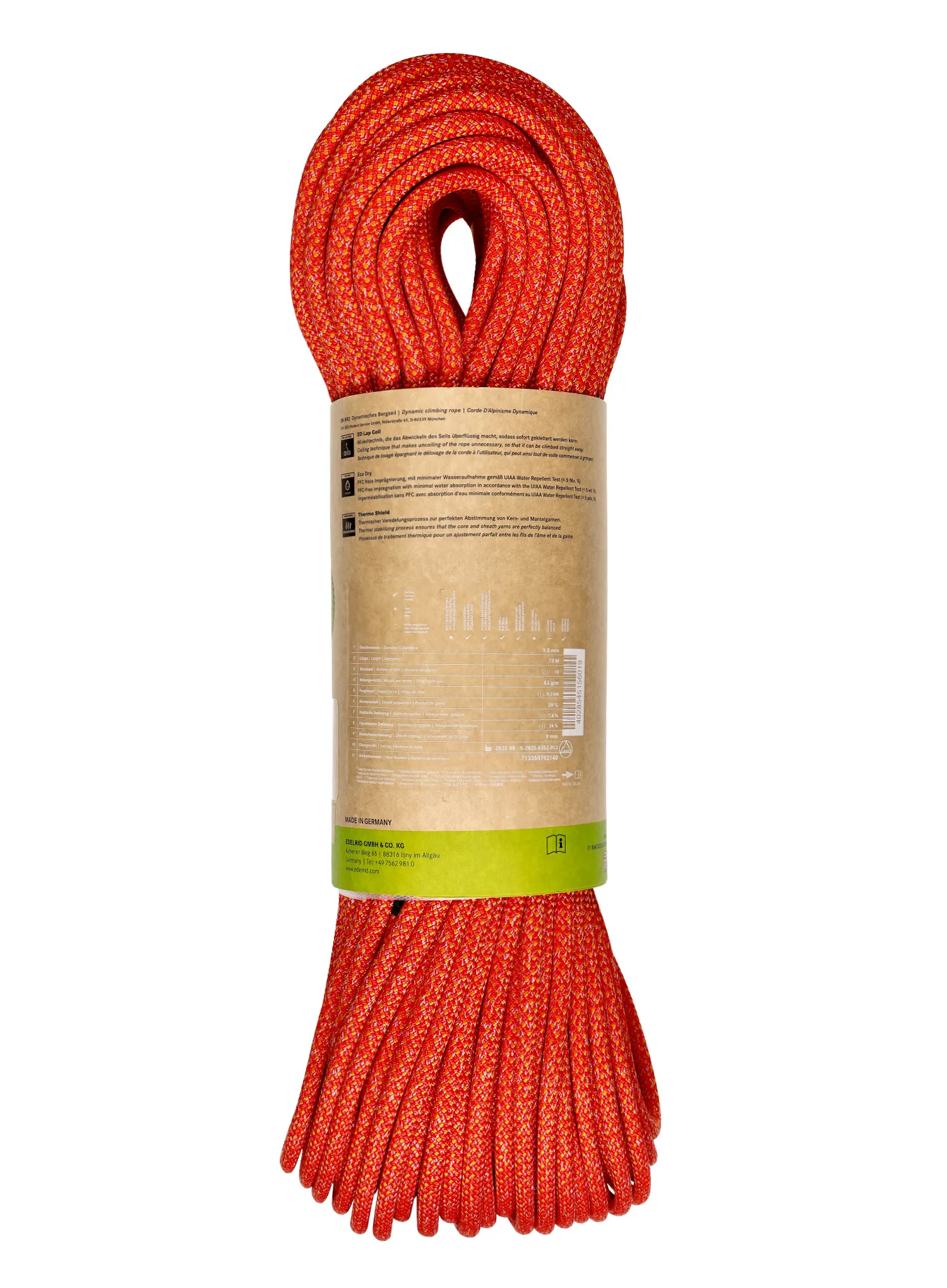 Мотузка динамічна Edelrid Heron Eco Dry 9,8 mm 70 m - fire
