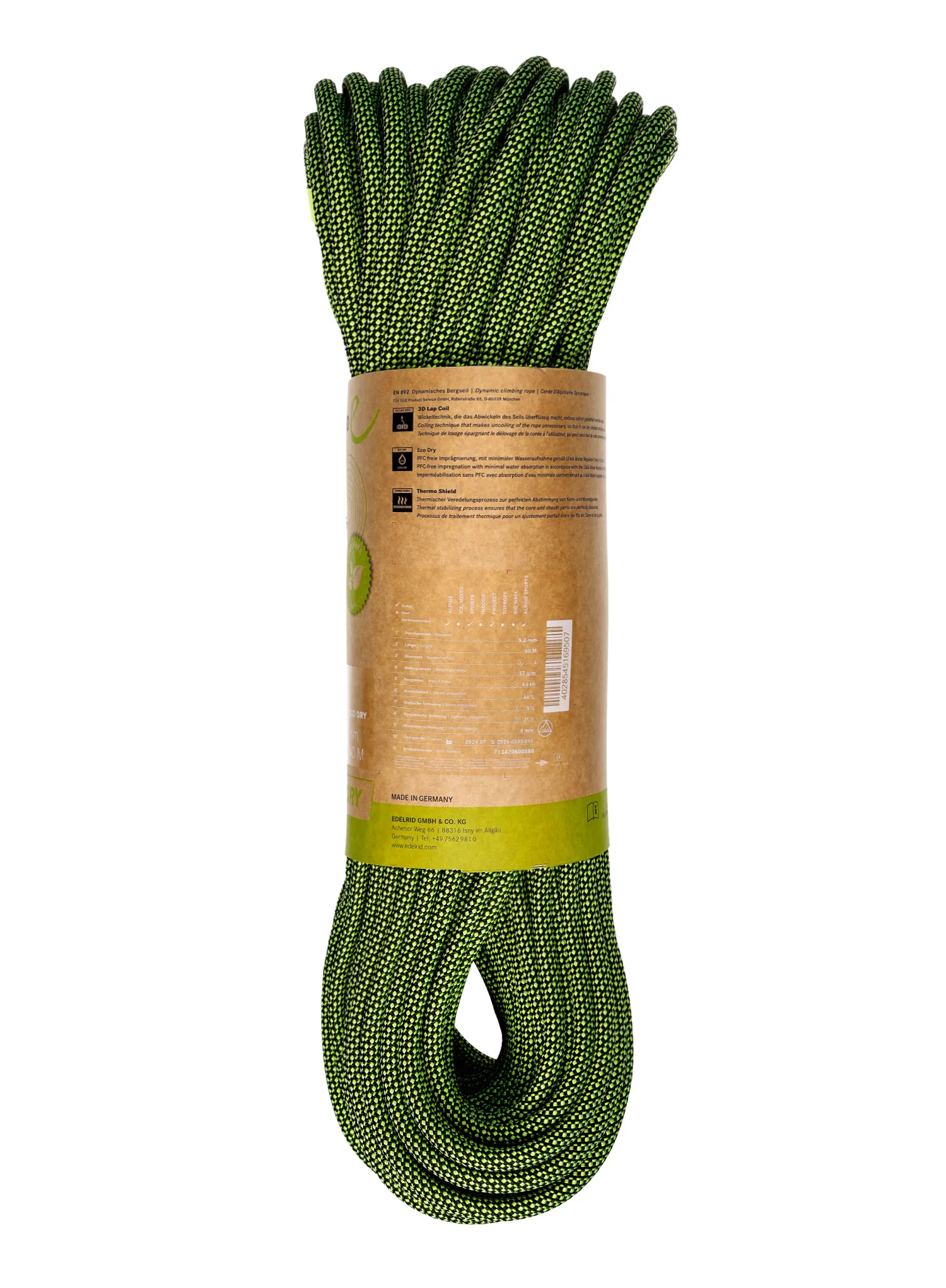 Мотузка динамічна Edelrid Hummingbird Eco Dry 9,2 mm 60 m - night/citrus