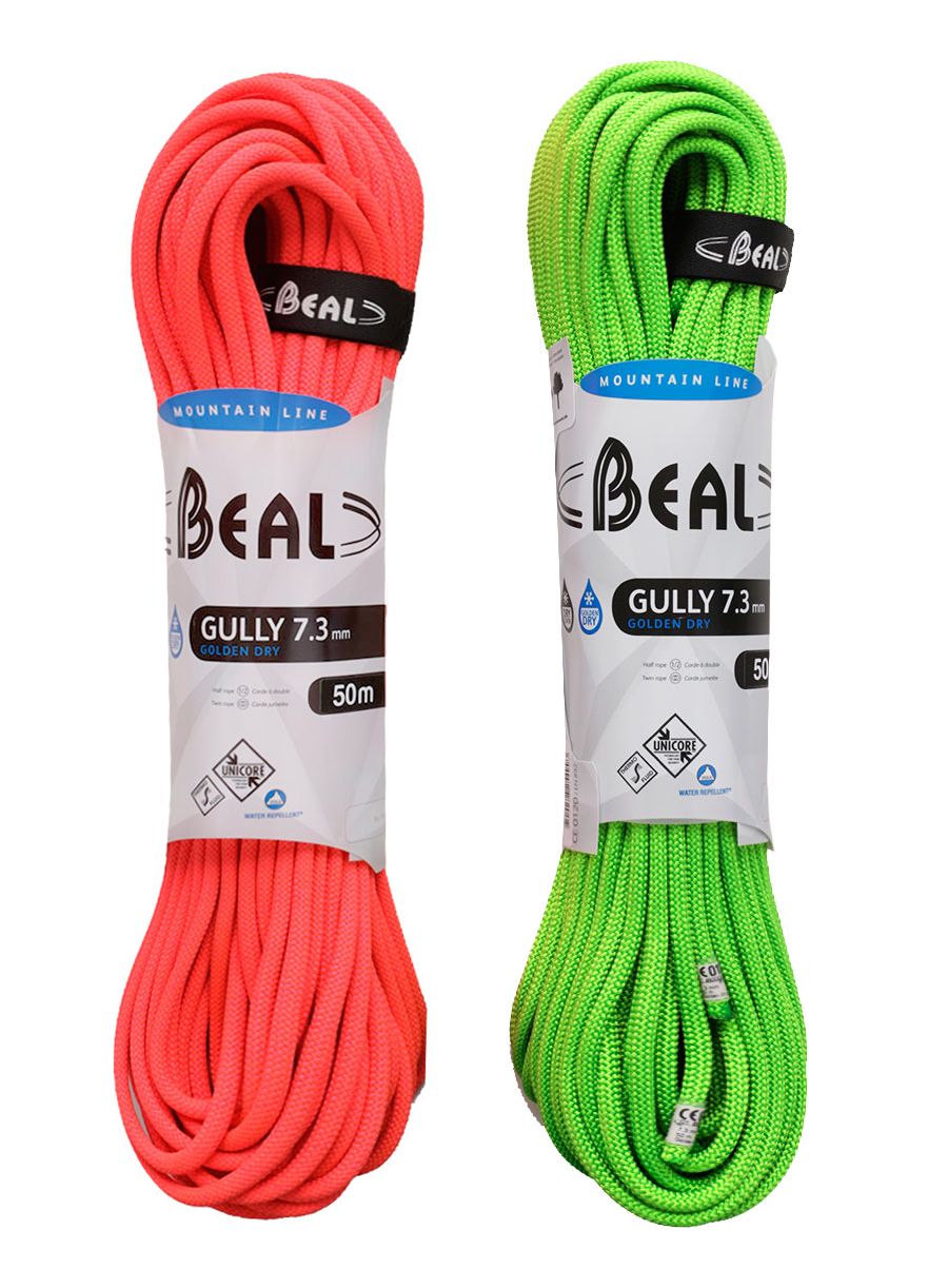 Напівмотузка Beal Gully 7,3 mm 50 m Unicore Golden Dry x 2 - orange/green