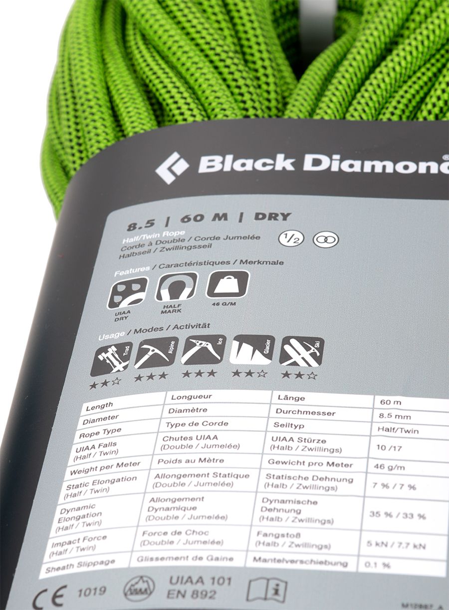 Мотузка для альпінізму Black Diamond 8.5 Dry Climbing Rope 60m - green/ultra blue