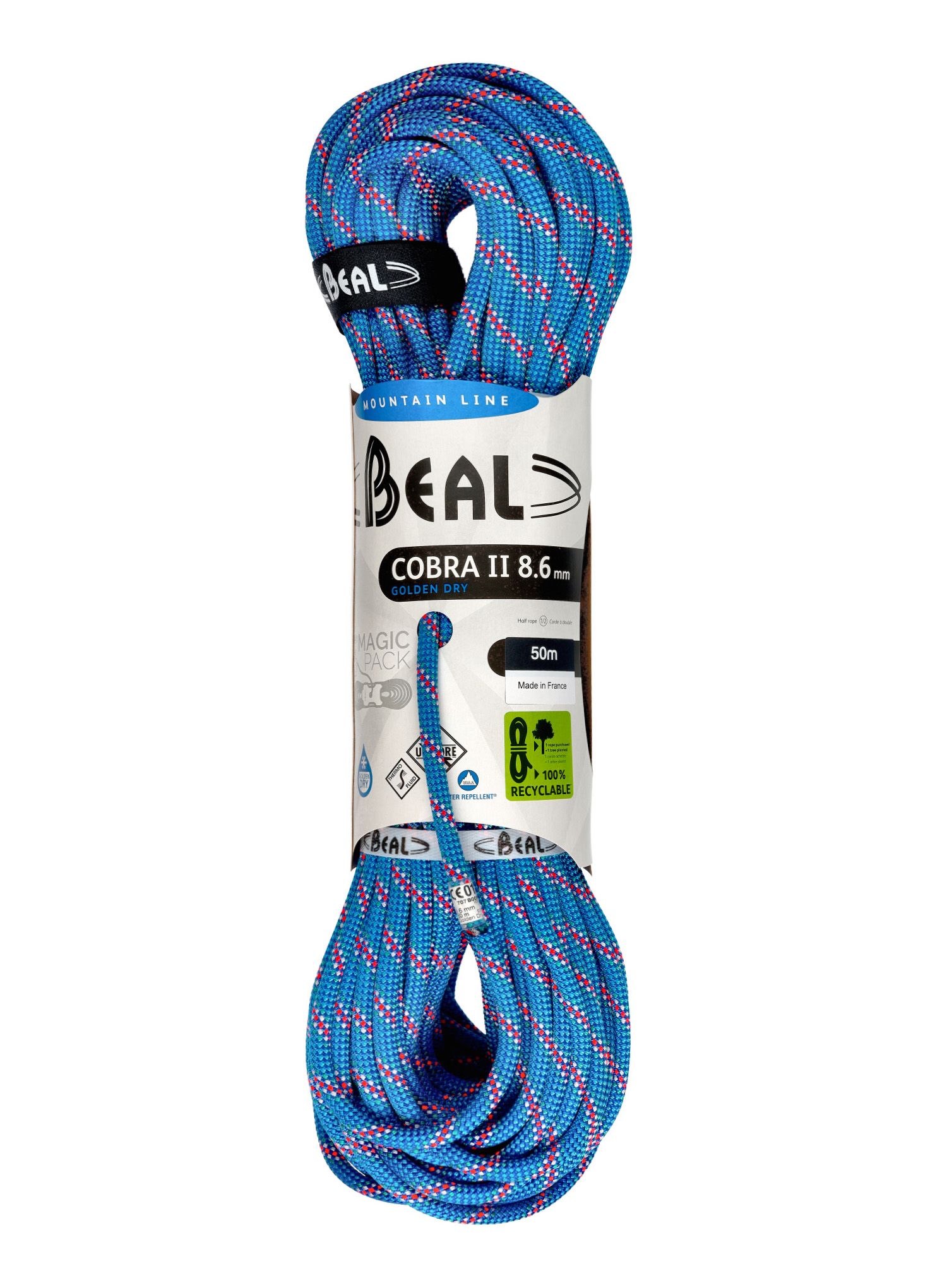 Мотузка динамічна Beal Cobra Unicore Golden Dry 8,6 mm 50 m - blue