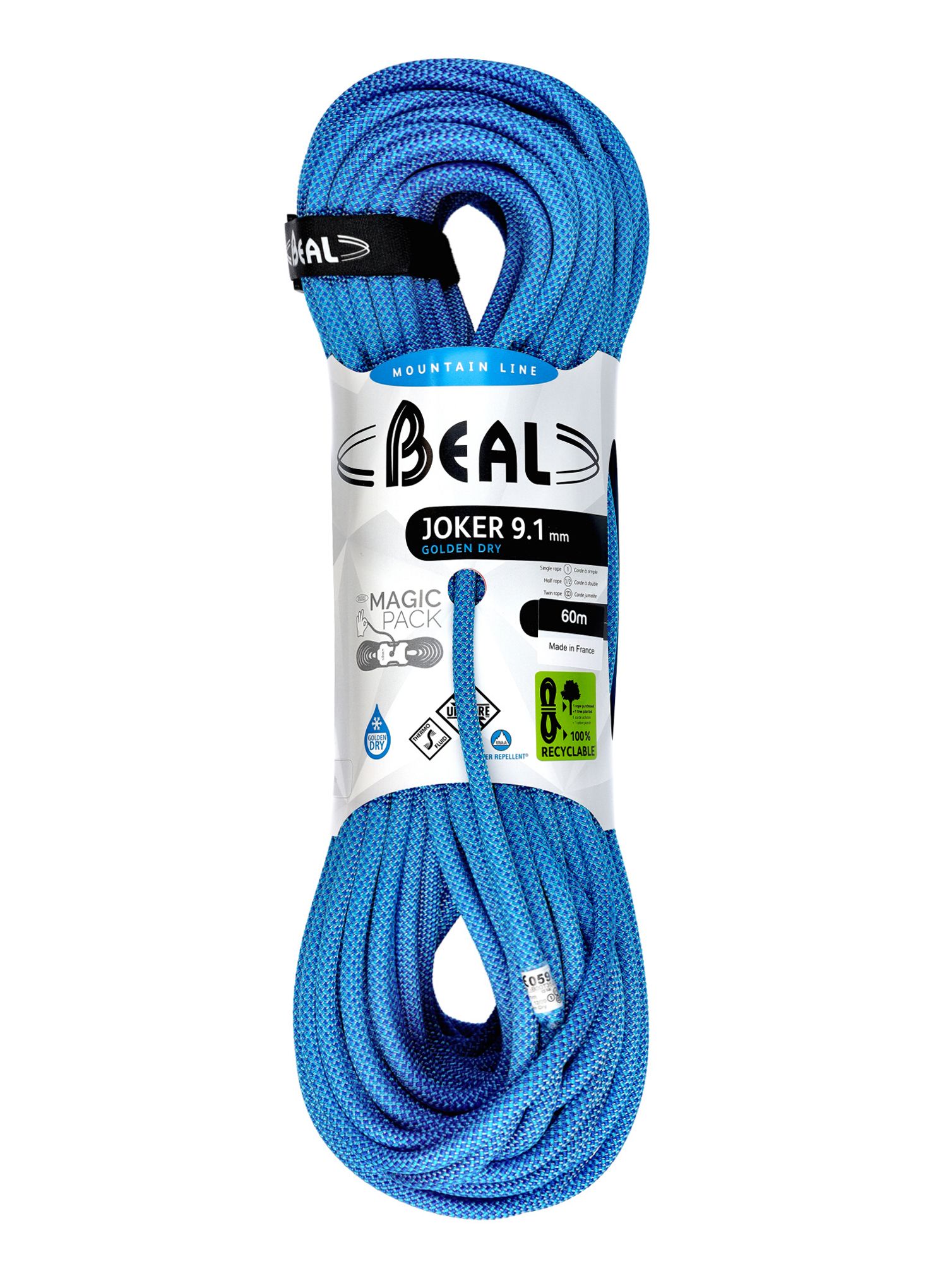 Мотузка динамічна Beal Joker 9,1 mm 60 m Unicore Golden Dry - blue