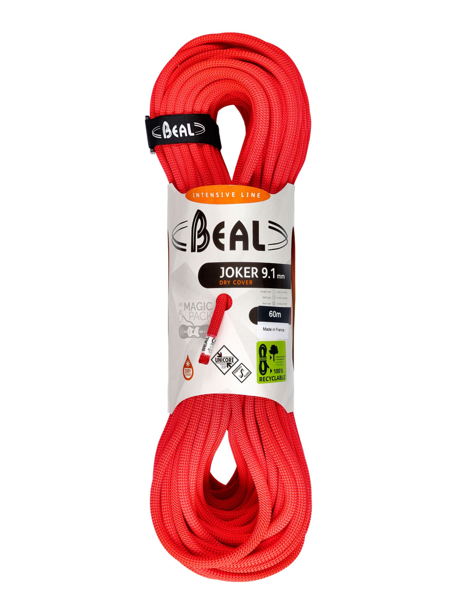 Мотузка динамічна Beal Joker 9,1 mm 60 m Unicore Dry Cover - orange