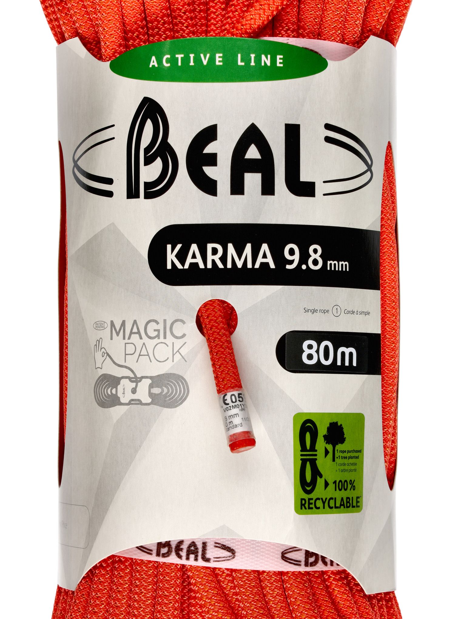 Мотузка динамічна Beal Karma 9,8 mm 80 m Standard - solid orange
