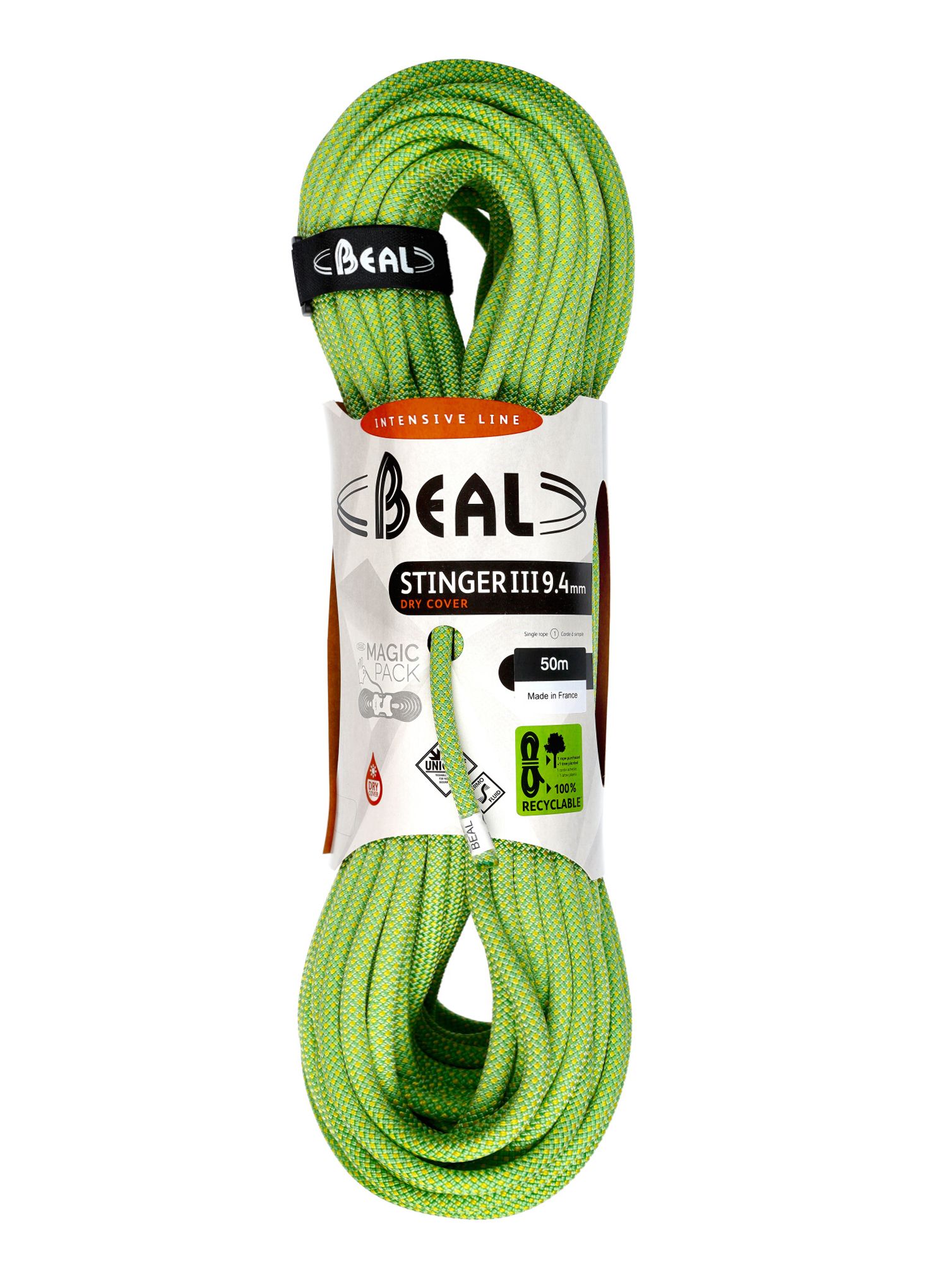 Мотузка динамічна Beal Stinger III 9,4 mm 50 m Unicore Dry Cover - anis