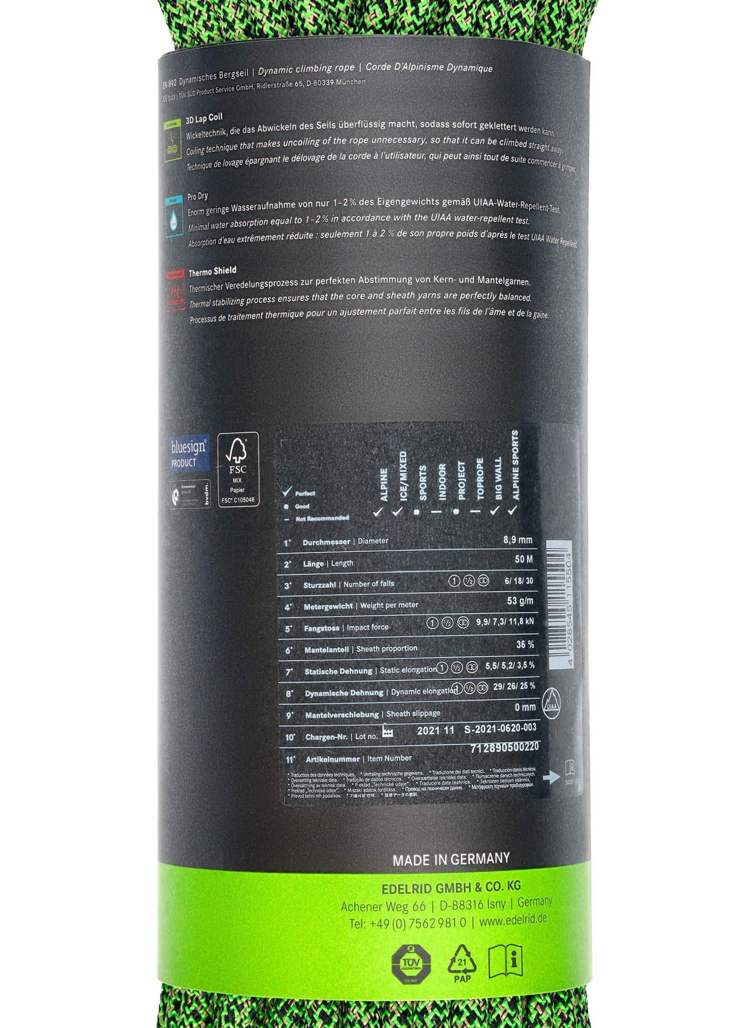 Мотузка динамічна Edelrid Swift Protect Pro Dry 8,9 mm 50 m  - night-green