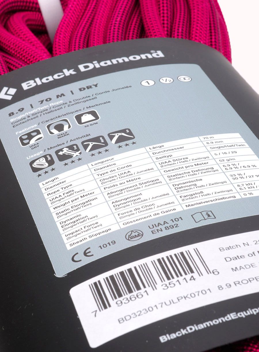 Мотузка для альпінізму Black Diamond 8.9 Dry Climbing Rope 70 m - ultra pink