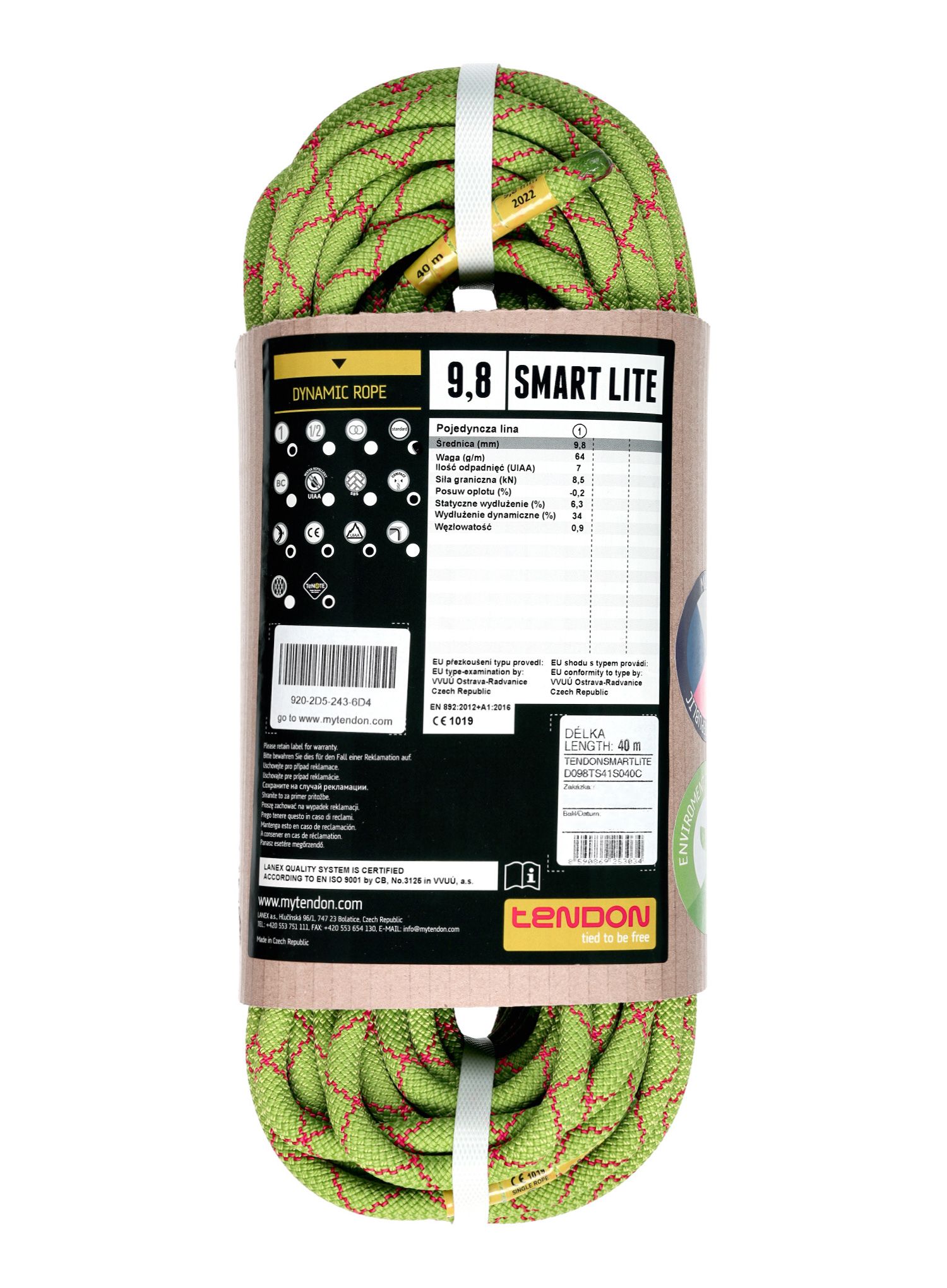 Мотузка для альпінізму Tendon Smart Lite 9,8 mm 40 m - green
