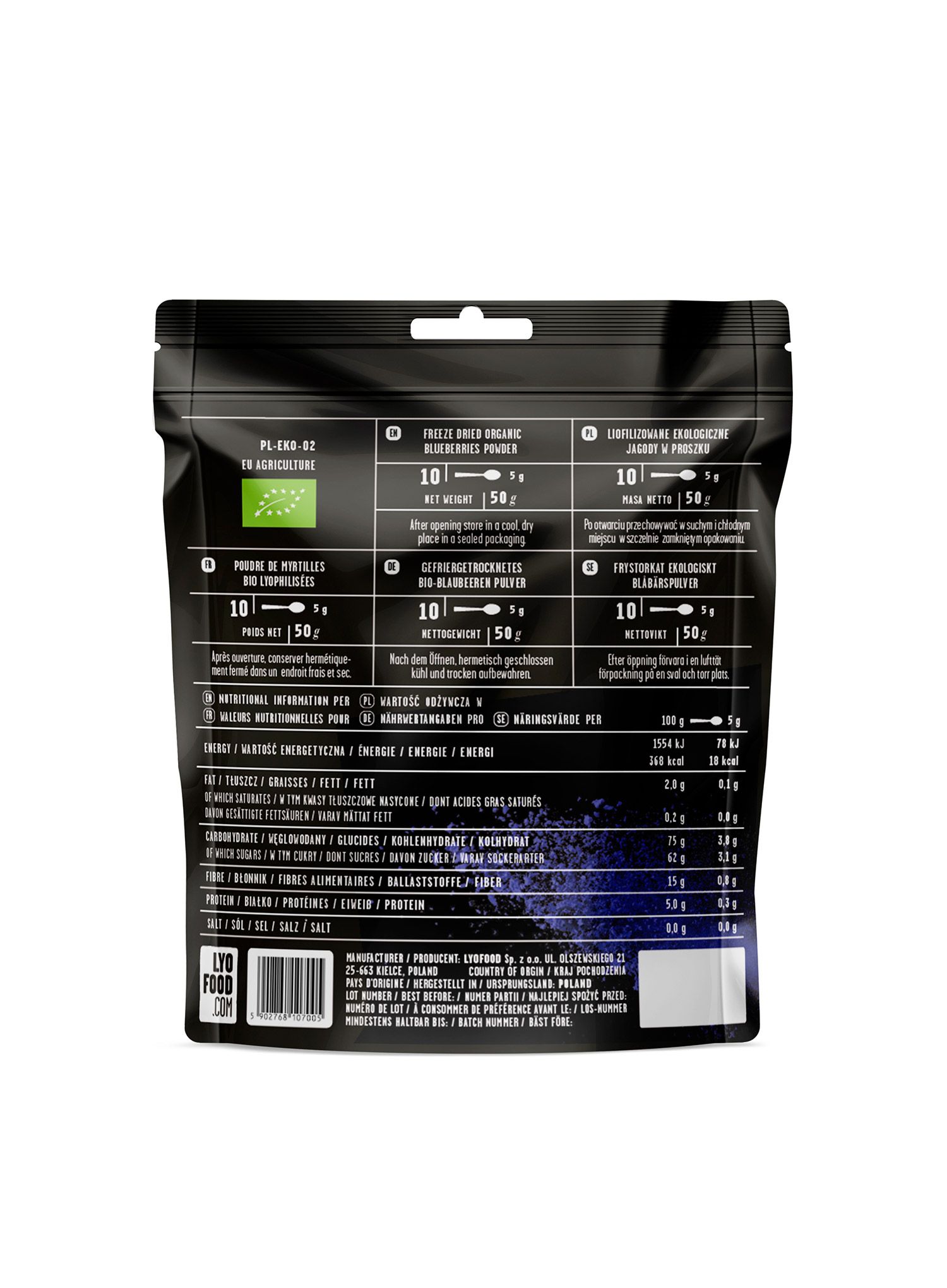 Сублімована LYOFOOD Freeze-dried Organic bluberry powder 50 g
