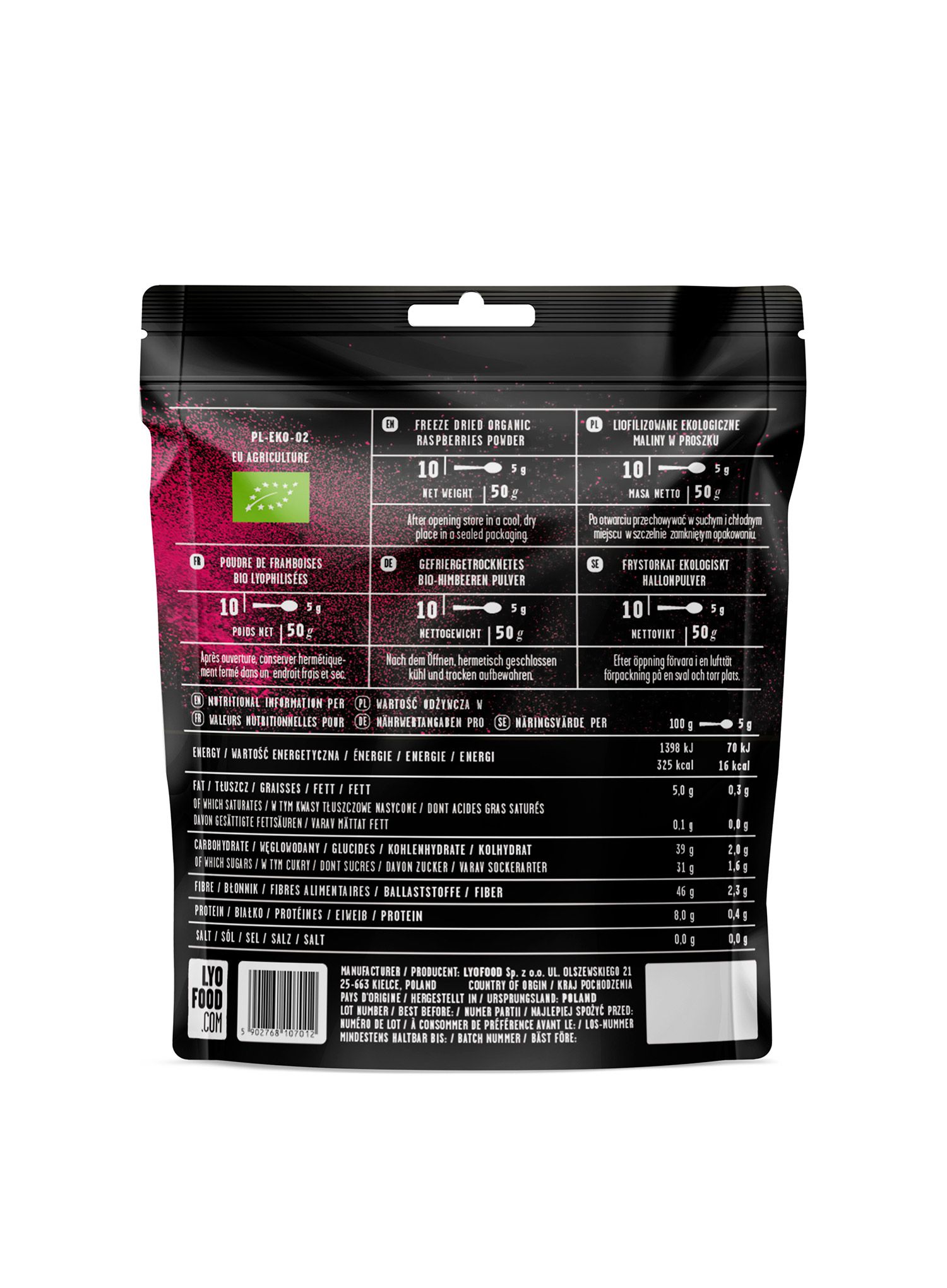 Сублімована LYOFOOD Freeze-dried Organic Raspberry powder 50 g