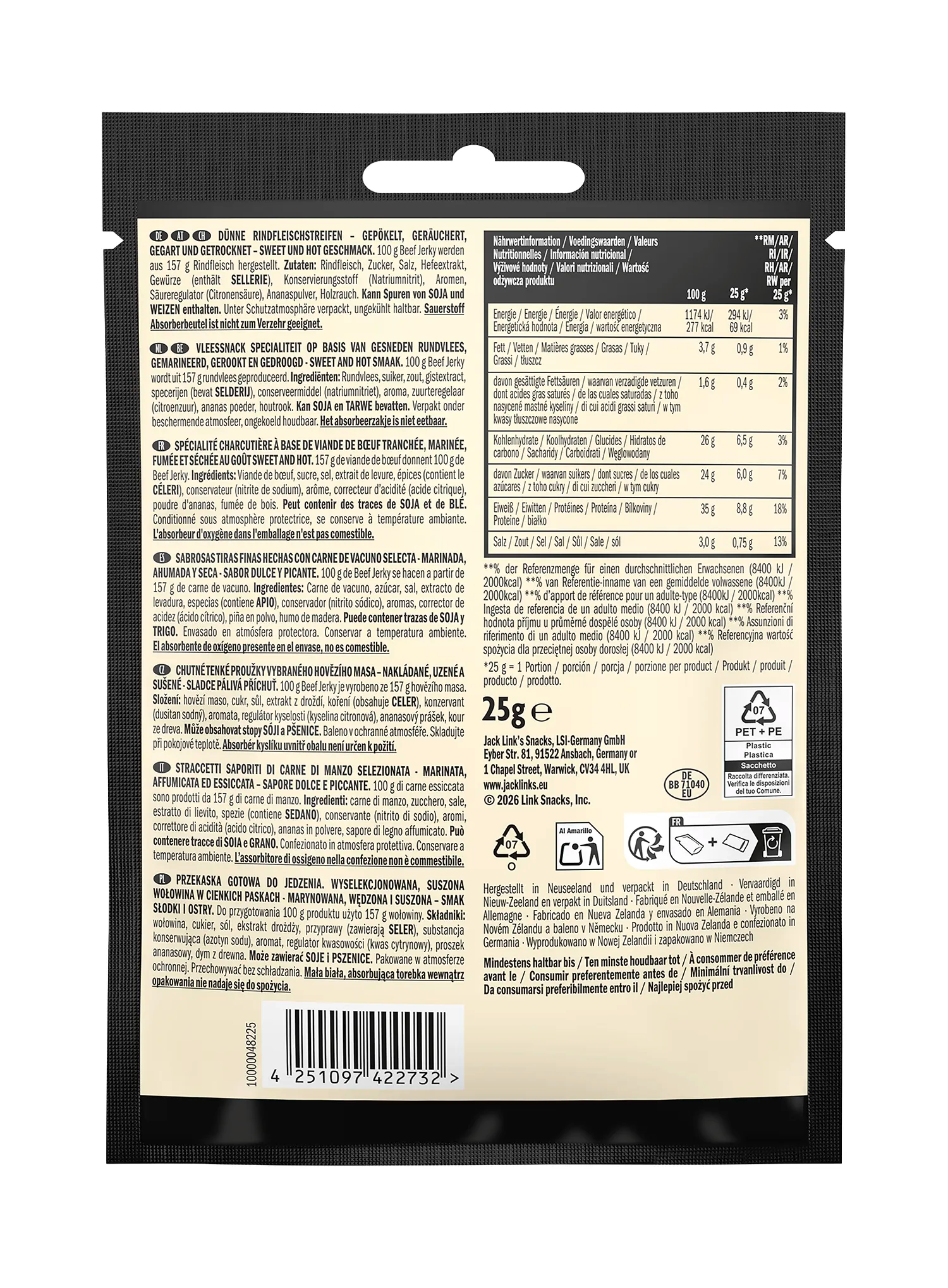 В'ялена яловичина Jack Link's X MrBeast Beef Jerky Sweet & Hot 25 g