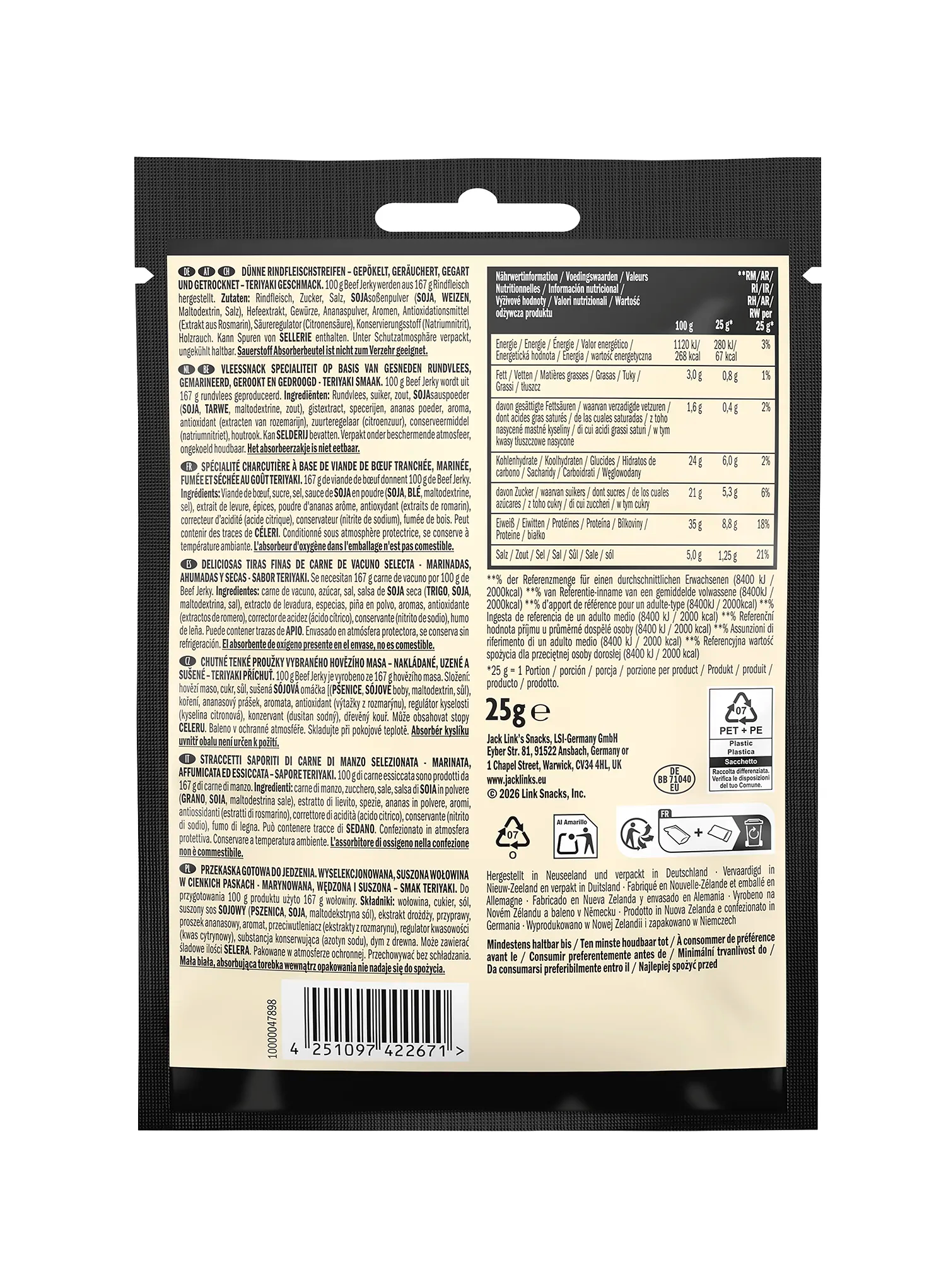 В'ялена яловичина Jack Link's X MrBeast Beef Jerky Teriyaki 25 g