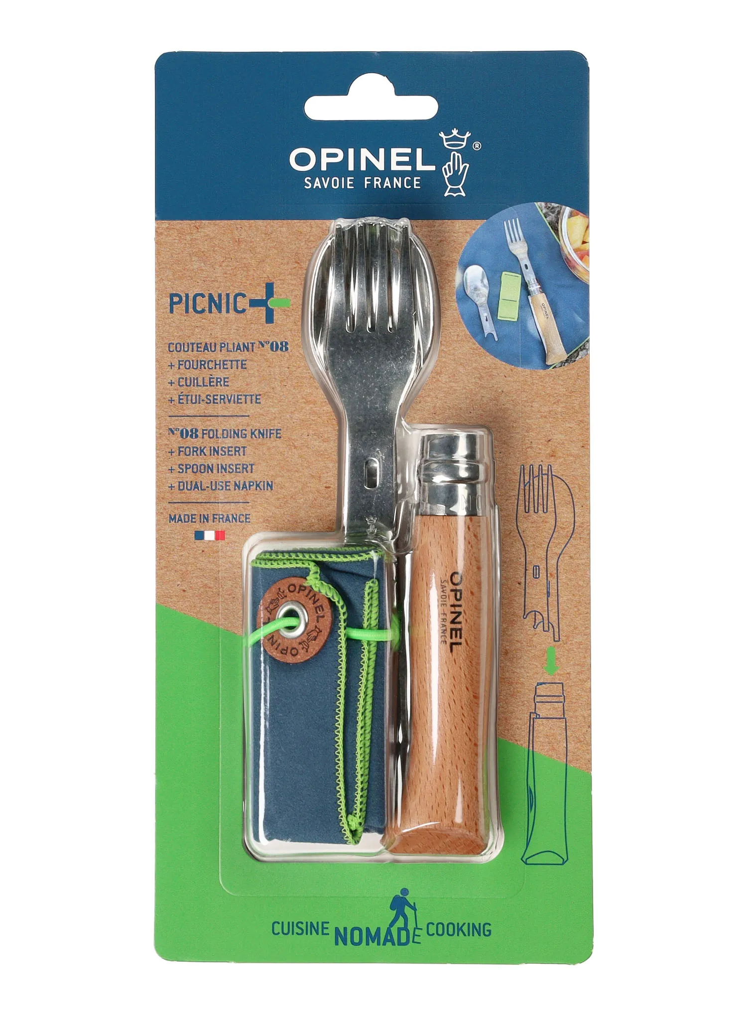 Столові прибори туристичні Opinel Nomad Picnic Plus + N°08 Knife